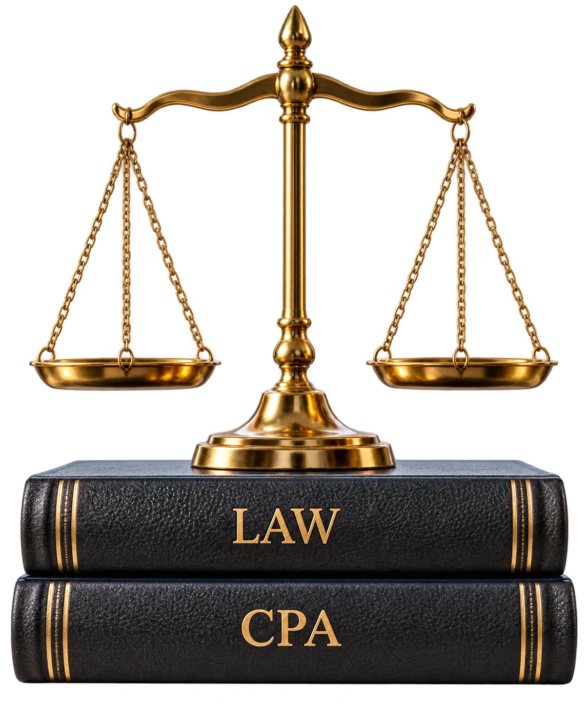 Balance scales beside law and CPA books